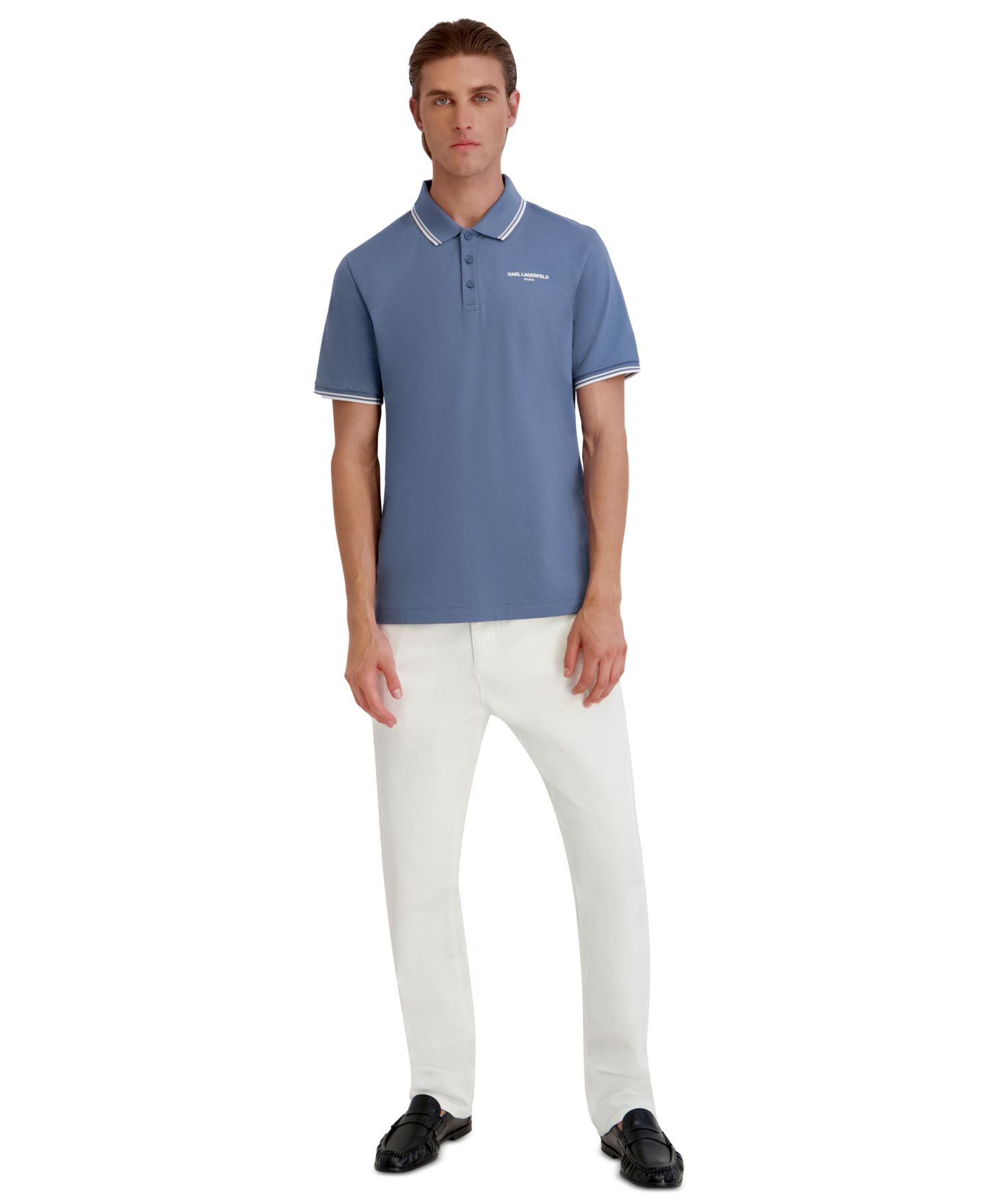 Мужское поло KARL LAGERFELD PARIS Logo Short-Sleeve Spread Collar Polo Shirt, цвет: Синий — фото 2