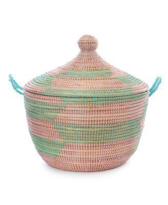 Aqua and Lavender Herringbone Storage Basket