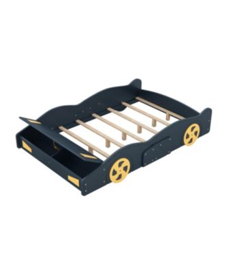 Race Car Shaped Platform Bed, with Wheels and Storage, Wood Car Bed Frame, No Box Spring Needed, Easy Assembly