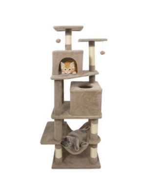 Cat Tree 57 inch with Dual Condos Hammock and Dangling Balls