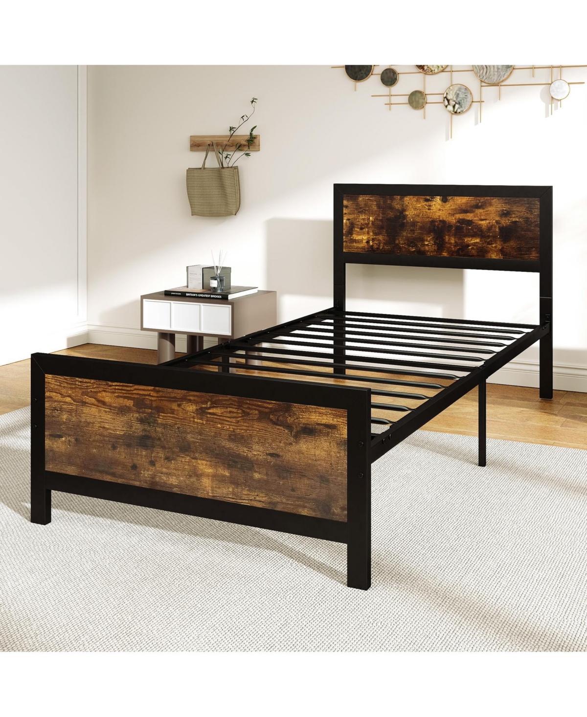 Slickblue Heavy Duty Metal Platform Bed Frame with Headboard Footboard for Bedroom