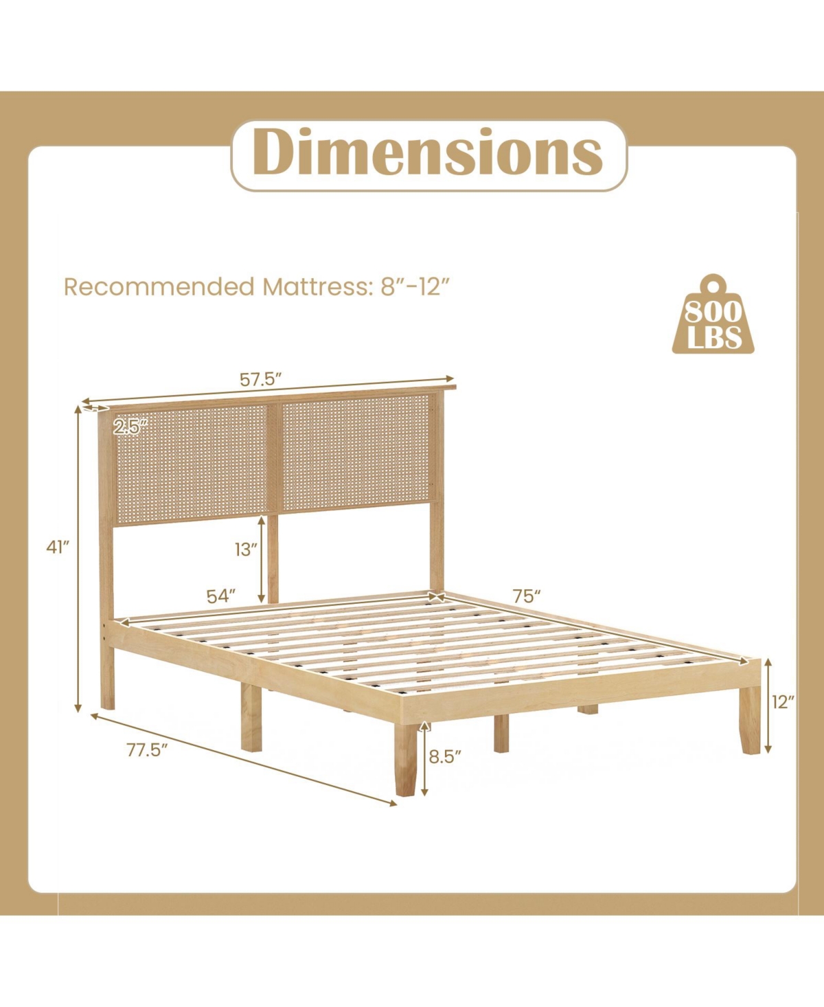 Slickblue Bed Frame with Rattan Headboard, Sturdy Platform Bed for Bedroom