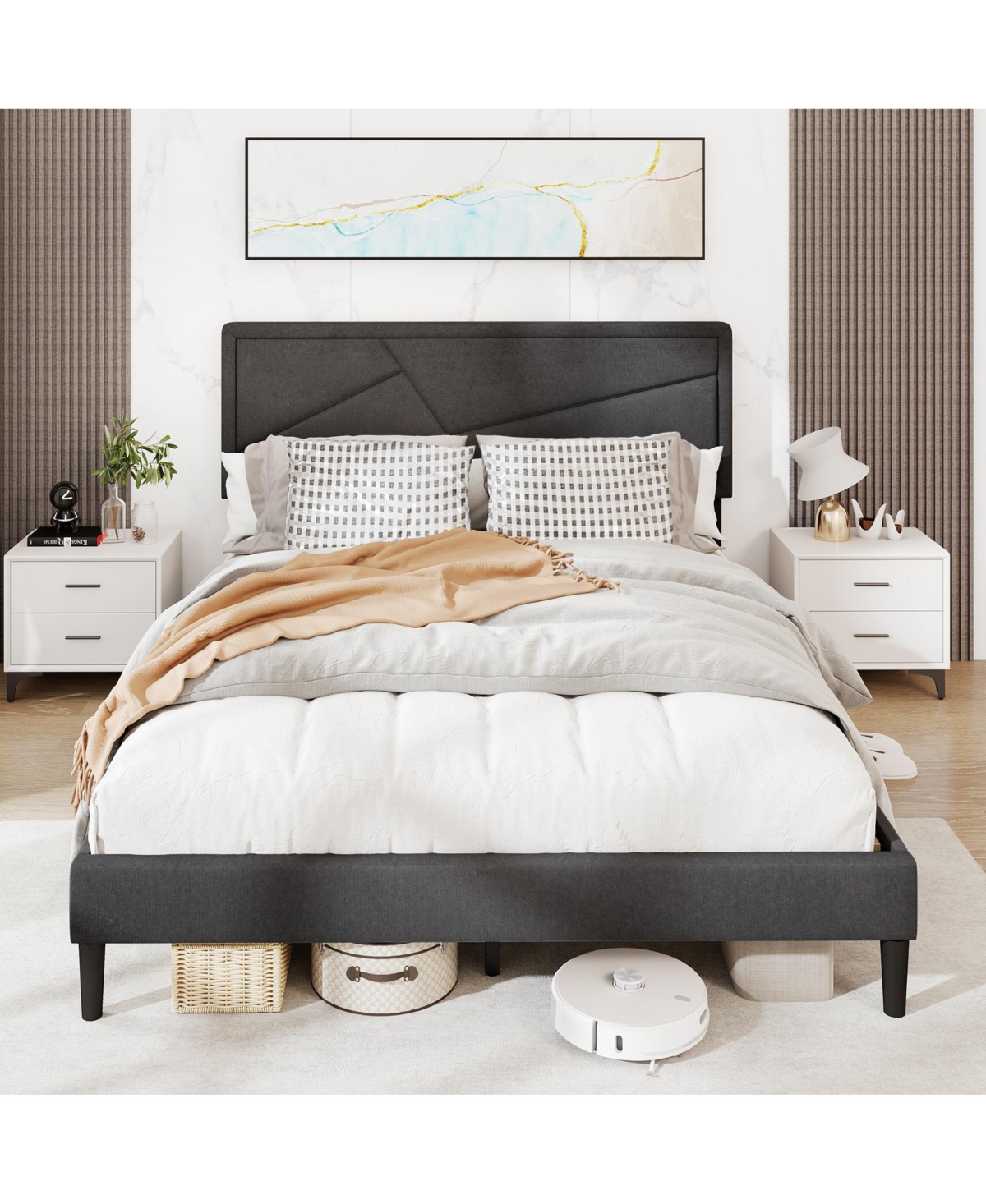 Slickblue Platform Bed Frame with High Upholstered Headboard