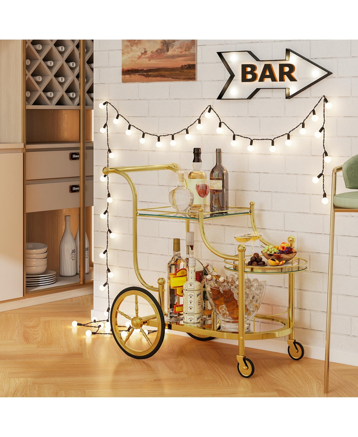 Slickblue 3 Tier Bar Cart on Wheels with Mirrored Shelves for Home Entertaining