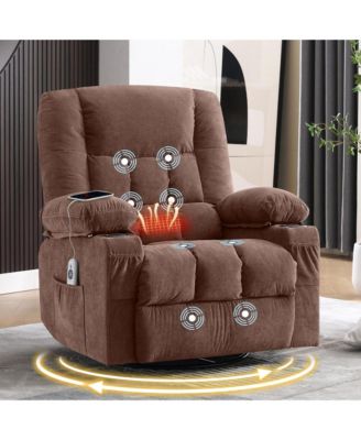 Vibration Massage Swivel Rocker Recliner with Heat, USB Charging and Cup Holders, Extra Large Accent Chair for Living Room