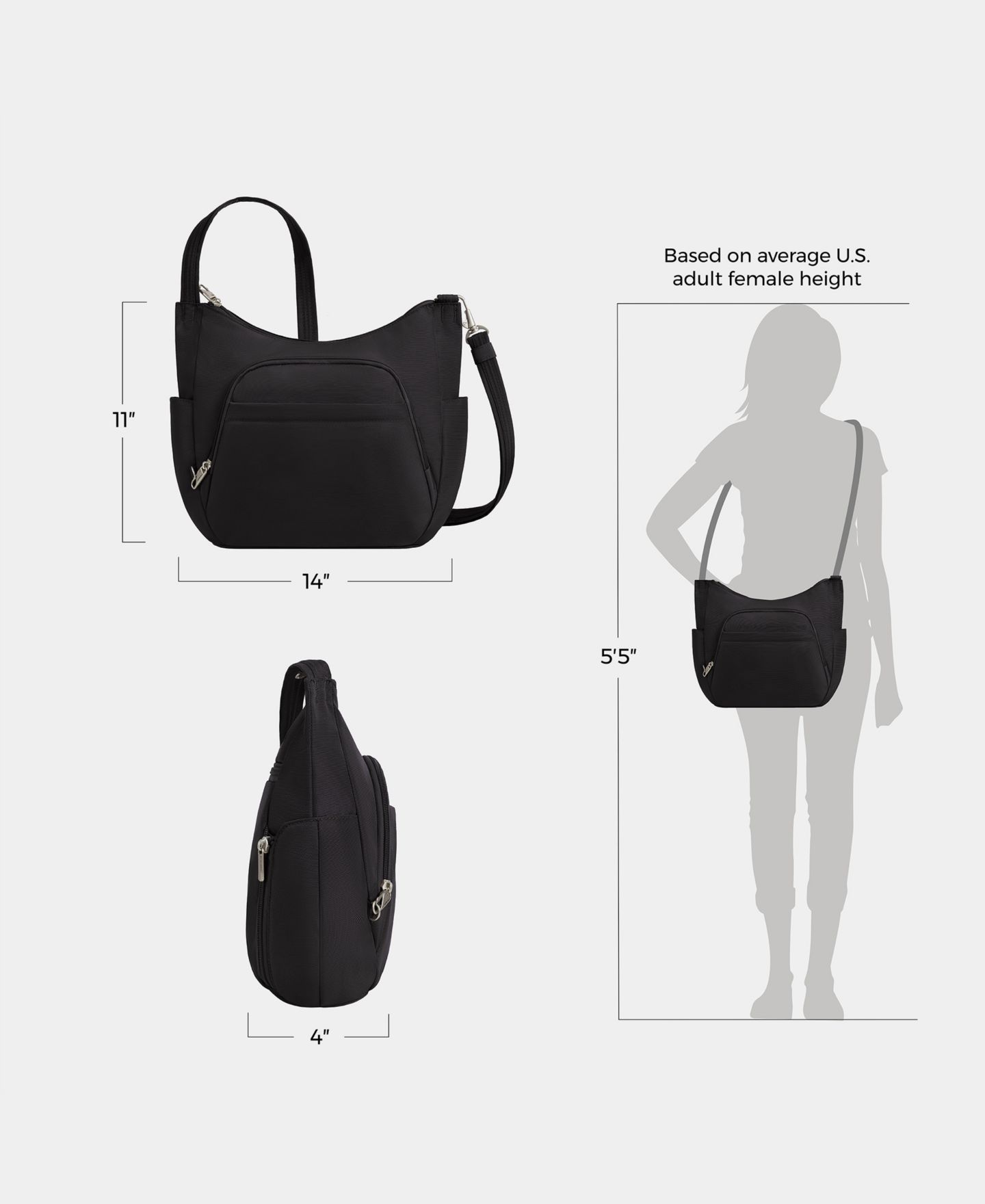 Женская сумка Travelon Anti-Theft Classic Crossbody Bucket, цвет: Чёрный — фото 19