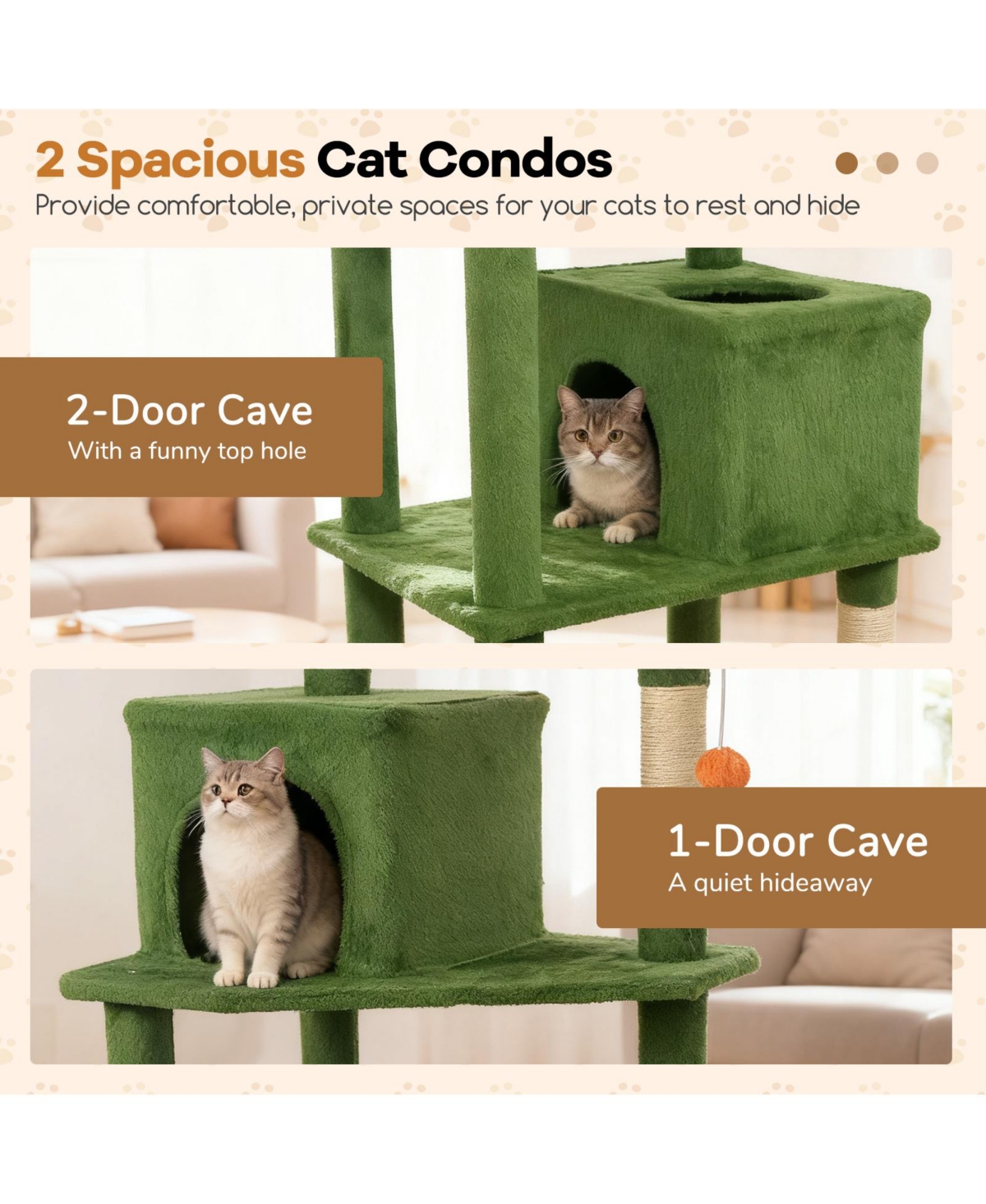 Cozito Cat Tree 58 inch Modern with Plush Perch and 2 Condos