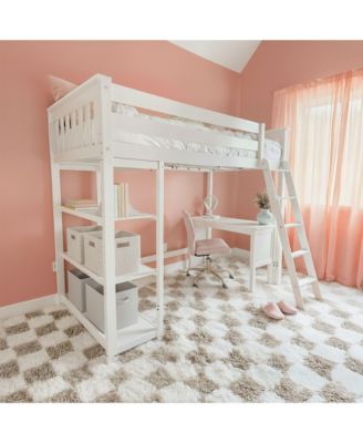 Loft Bed, Solid Wood High Loft Bed with Bookcase and Desk for Kids