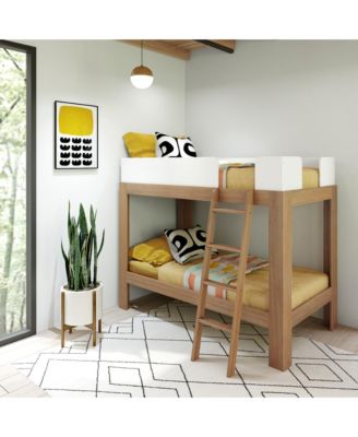 Bunk Bed, Mid-Century Modern Twin over Twin Solid Wood Bed Frame for Kids