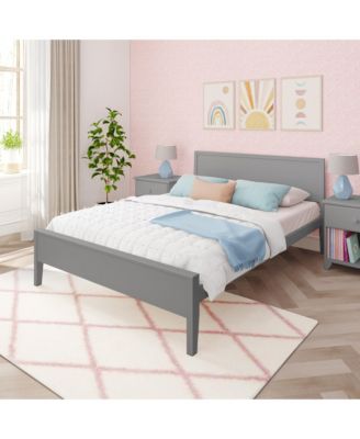 Queen Bed Frame, Solid Wood Classic Platform Bed with Panel Headboard for Kids