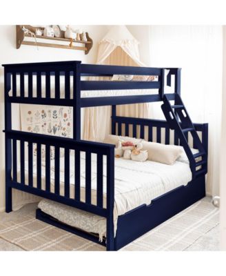 Solid Wood Bunk Bed, Twin over Full with Storage Trundle and Ladder for Kids