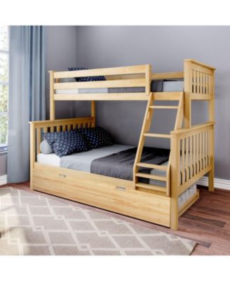 Solid Wood Bunk Bed, Twin over Full with Storage Trundle and Ladder for Kids