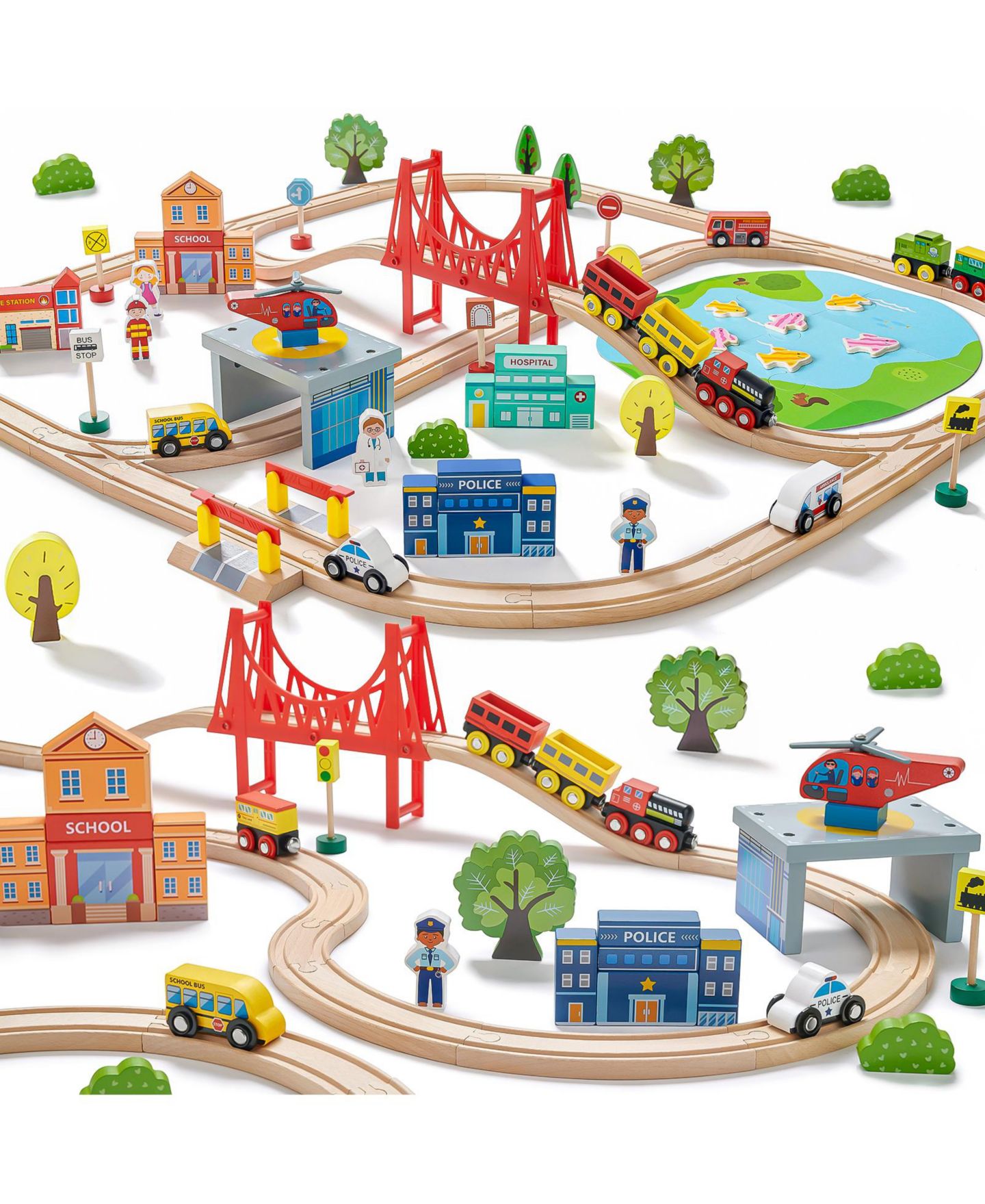 Детские игрушки Tiny Land 110-Piece Beech Wood Wooden Train Set — фото 6