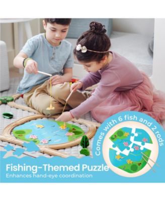 110-Piece Wooden Train Set with Folding Storage Box