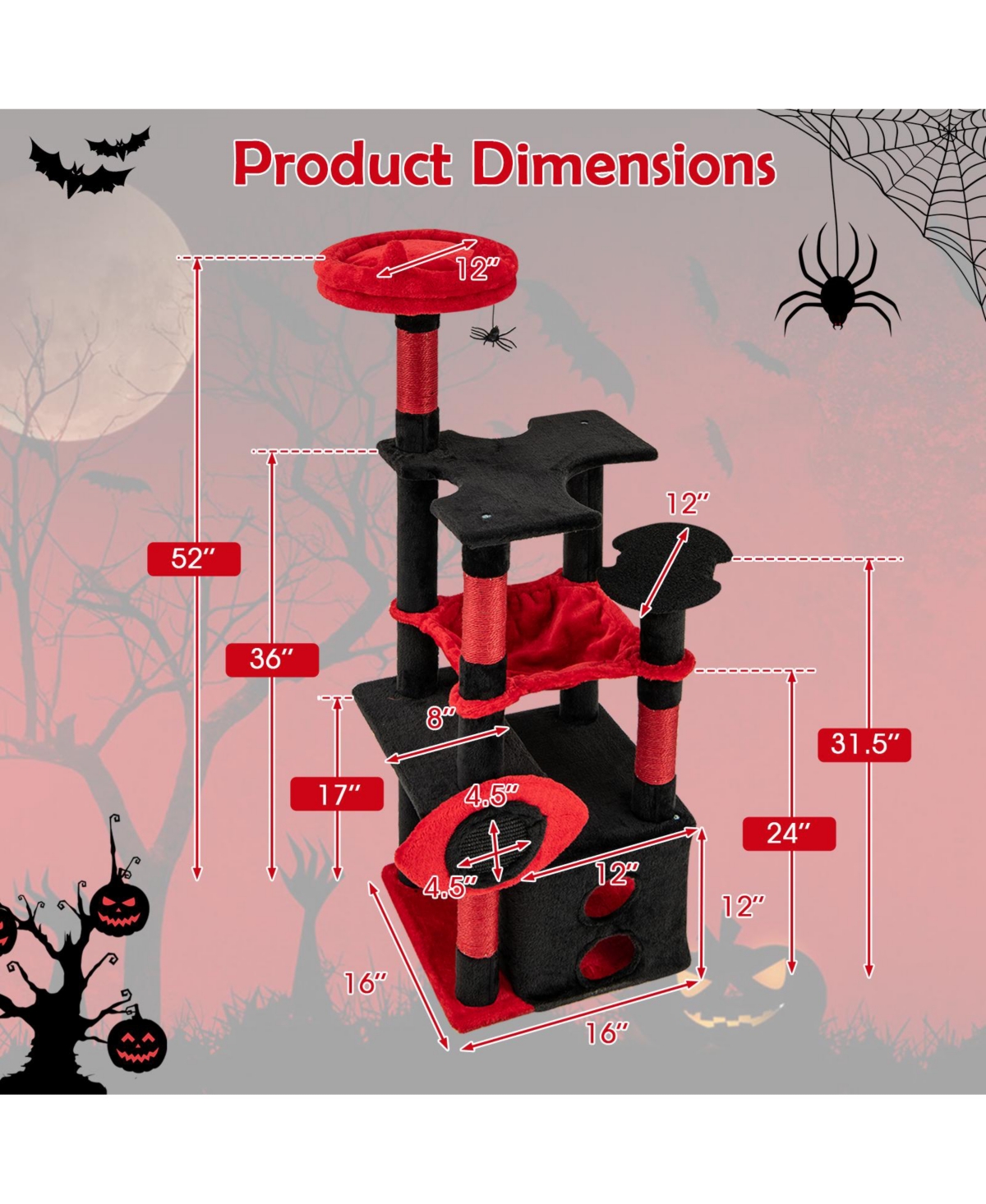 Cozito Cat Tree Gothic with Plush Perch and Spider Dangling Toy