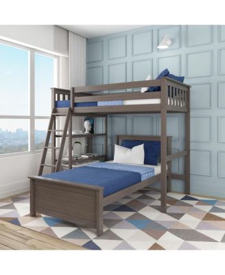 Solid Wood L-Shaped Twin over Twin Bunk Bed with Bookcase for Kids