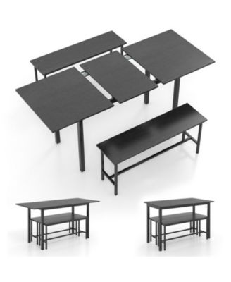 3-Piece Extendable Dining Table Set with 2 Benches, Seats 4 to 6