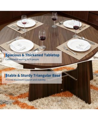 43" Round Dining Table for 4, Space-Saving Wooden Pedestal, Modern Farmhouse Design