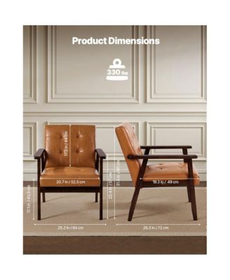 Mid Century Modern Accent Chair PU Leather Armchair with Solid Wood Frame