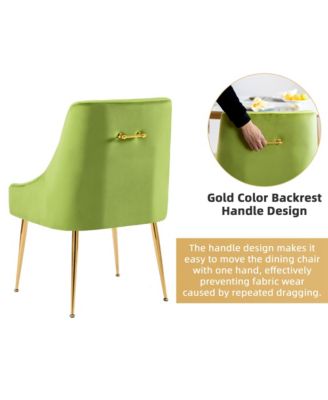 Velvet Upholstered Dining Chairs Set of 4, Mid Century Modern Kitchen Chairs with 5.12 inches Cushions and Back Pull Rod