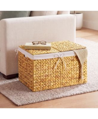 Large Storage Basket w/ Separate Lid, Washable Sectioned Liner Bag