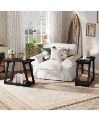 Solid Wood End Table Set of 2, 2-Tier Narrow Side Table for Living Room, Bedroom, Easy Assembly