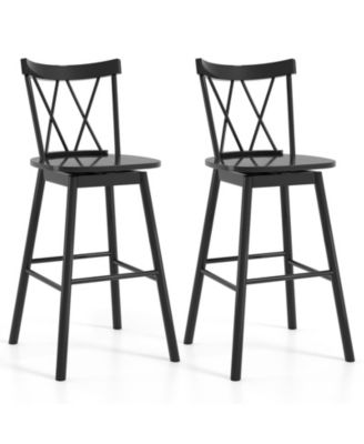 Set of 2 Windsor Style Bar Stools with Backrest and Footrest for Kitchen Island Seating