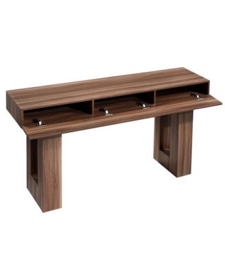 63 Inch Console Table Farmhouse Desk Behind the Couch Wooden Rectangle