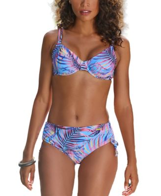Women's Palm Print Mid Rise Bikini Swimsuit Bottom