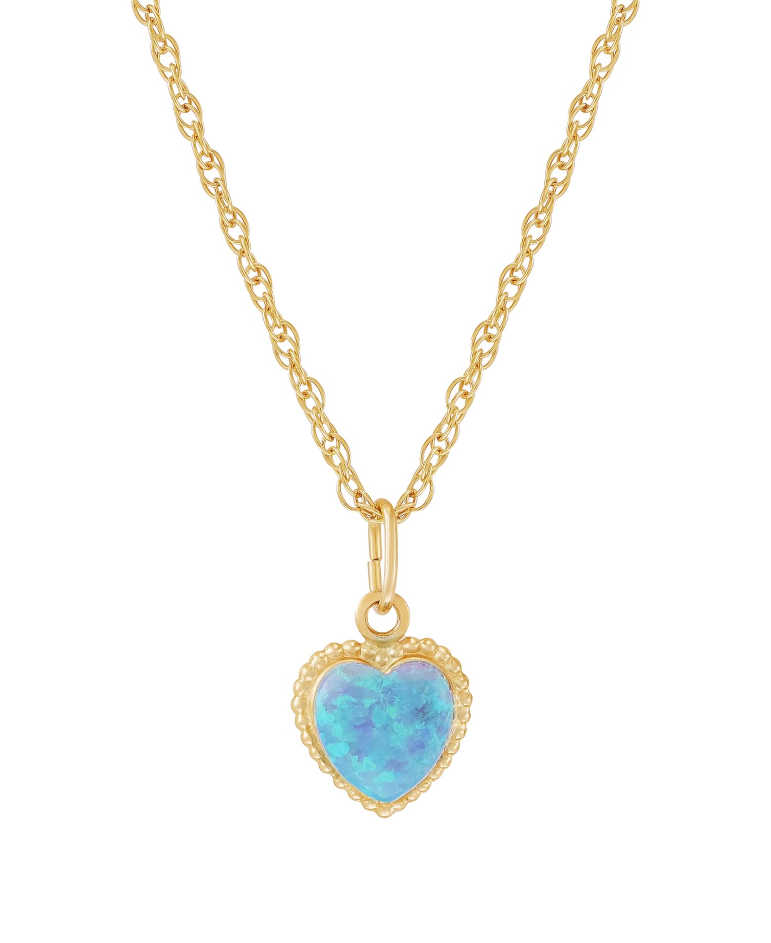 Lab-Grown White Opal (6mm) Heart Pendant Necklace in 10k Yellow Gold with Gold-Filled Chain (Also Available in Pink Opal & Blue Opal)