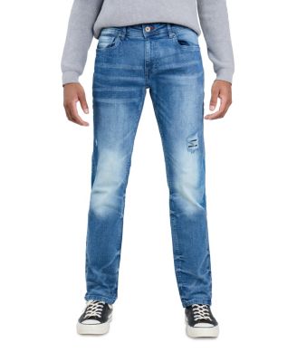 Men's Rip And Repair Neon Trims Slim Fit Stretch Jeans