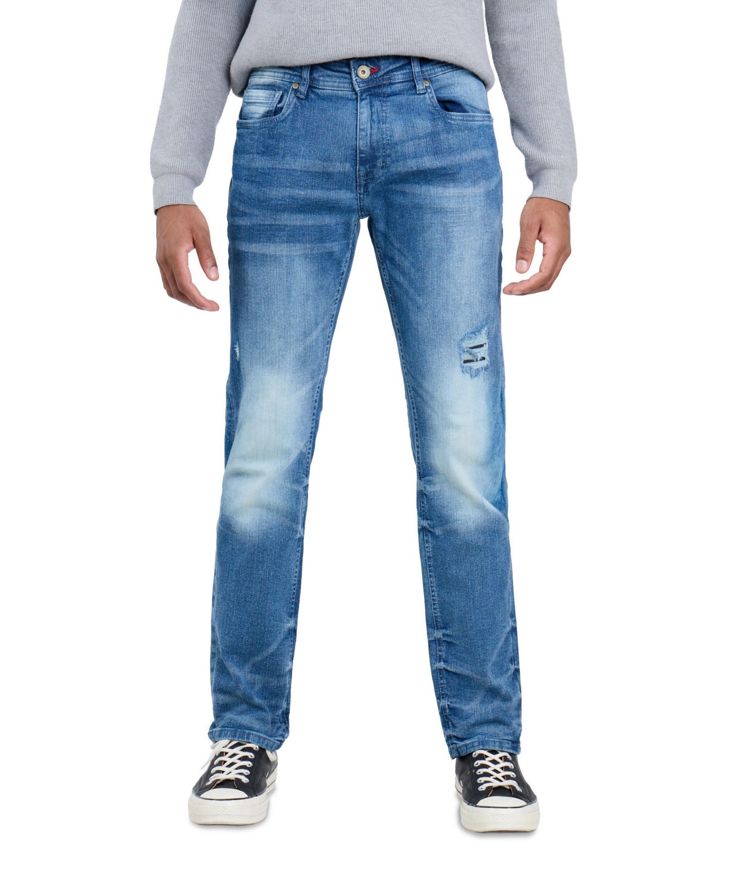 Men's Rip And Repair Neon Trims Slim Fit Stretch Jeans