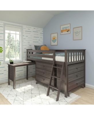 Twin-Size Low Loft with Pull-Out Desk and 3-Drawer Dressers