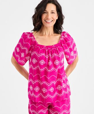 Women's Cotton Embroidered Square-Neck Top