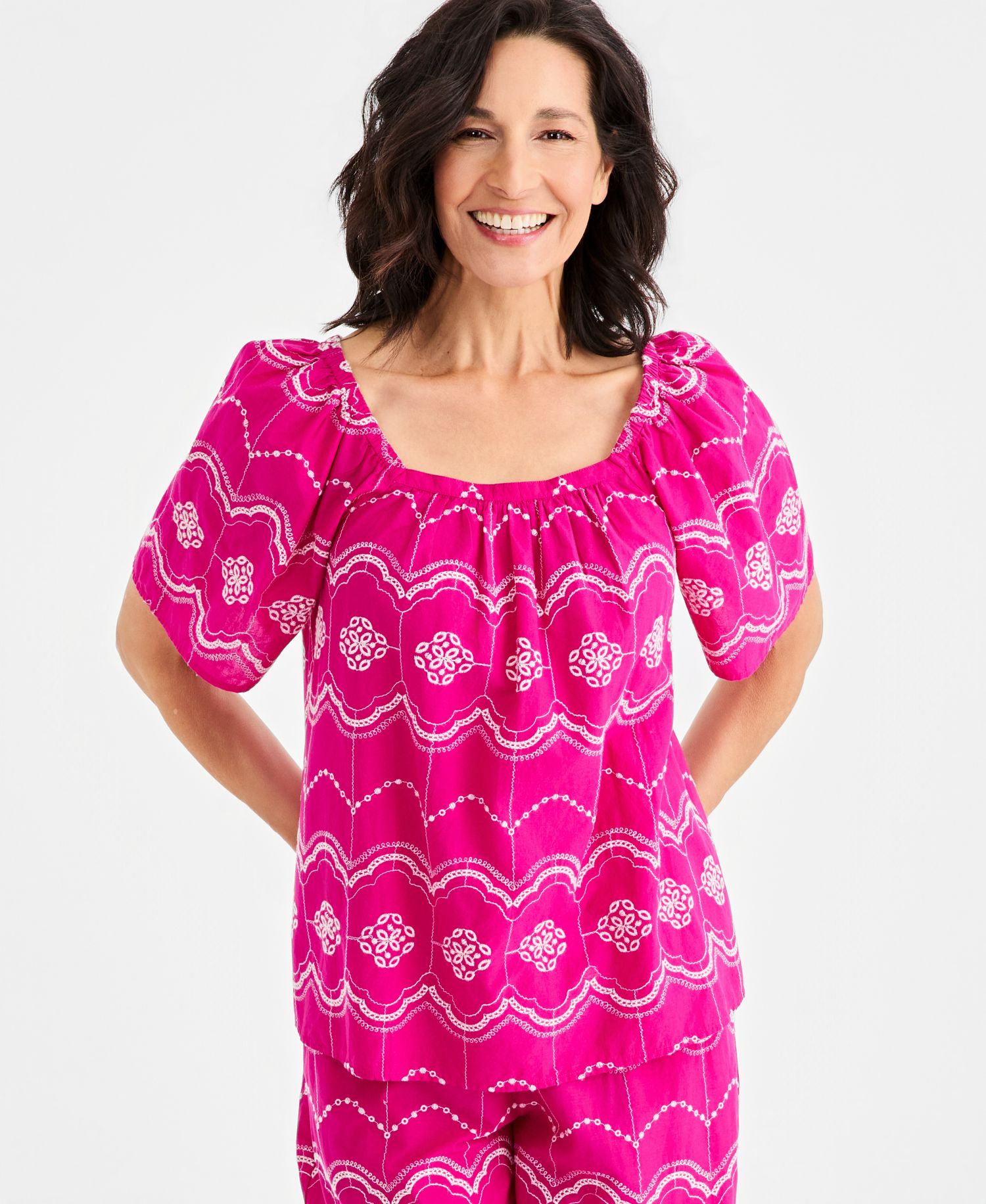 Women's Cotton Embroidered Square-Neck Top