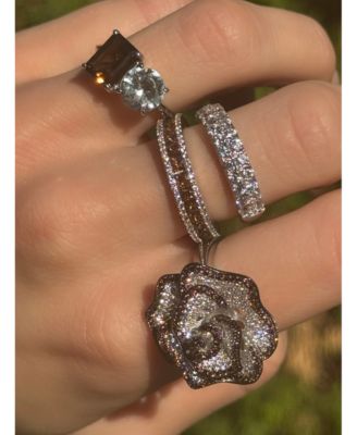 Suzy Levian White Cubic Zirconia in Sterling Silver Pave Half Eternity Ring