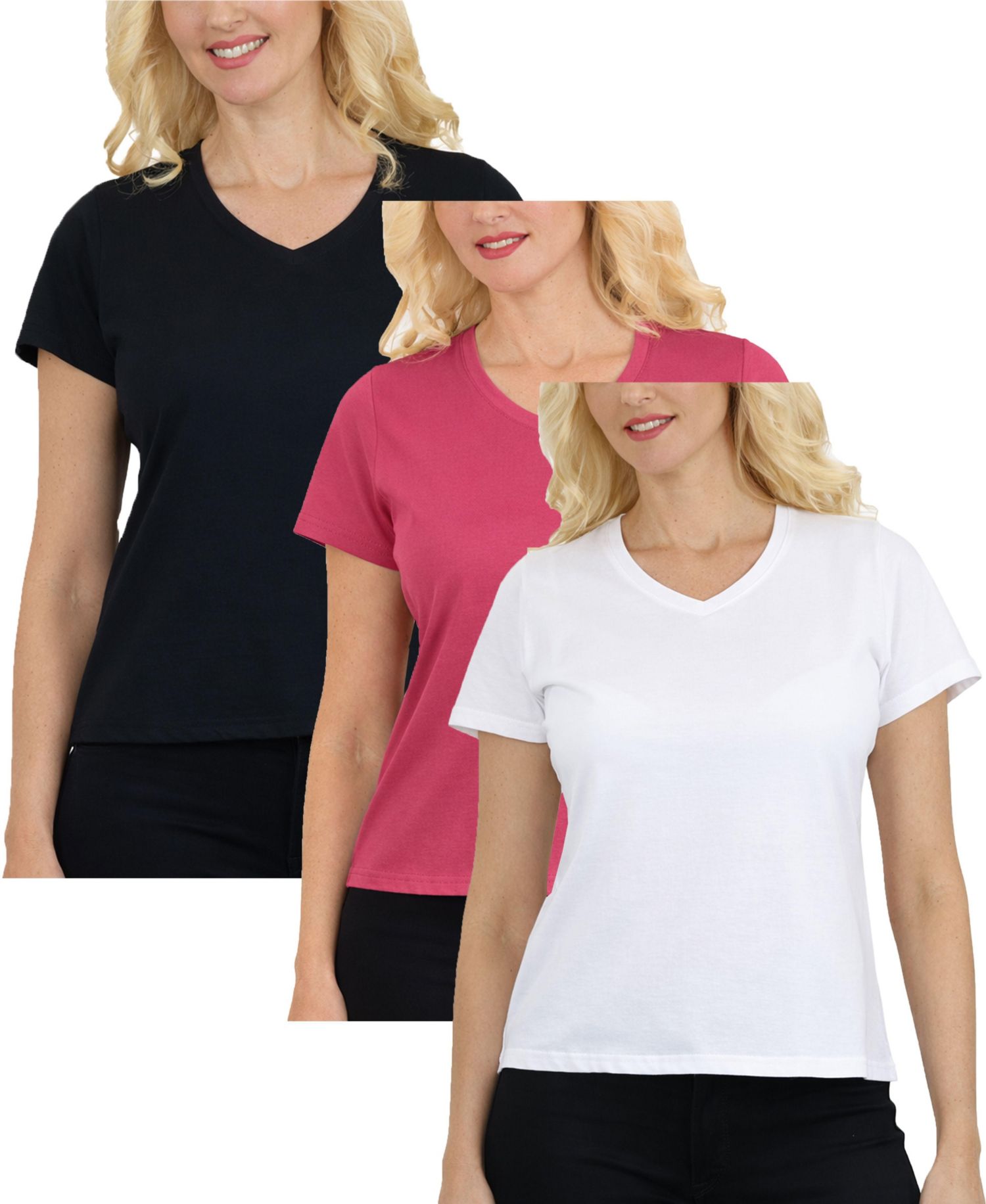 Galaxy Divatee Women’s Relaxed Fit V-Neck Short Sleeve T-Shirt-3 Pack