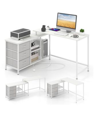 Wood L-Shaped Computer Desk with Storage Shelves