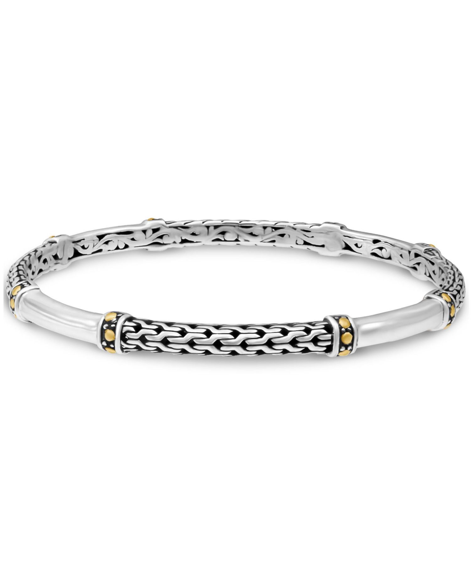 Dragon Bone Slide-on Bangle Bracelet in Sterling Silver and 18K Gold Accents