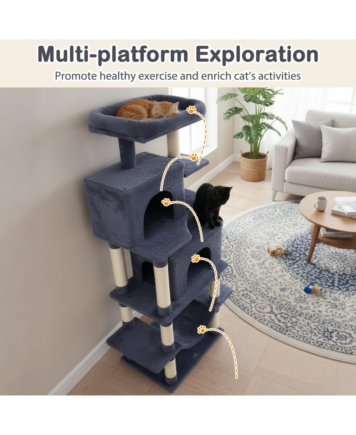 Cozito Cat Tree 70 in Tall Multi-Level Tower for Indoor Cats