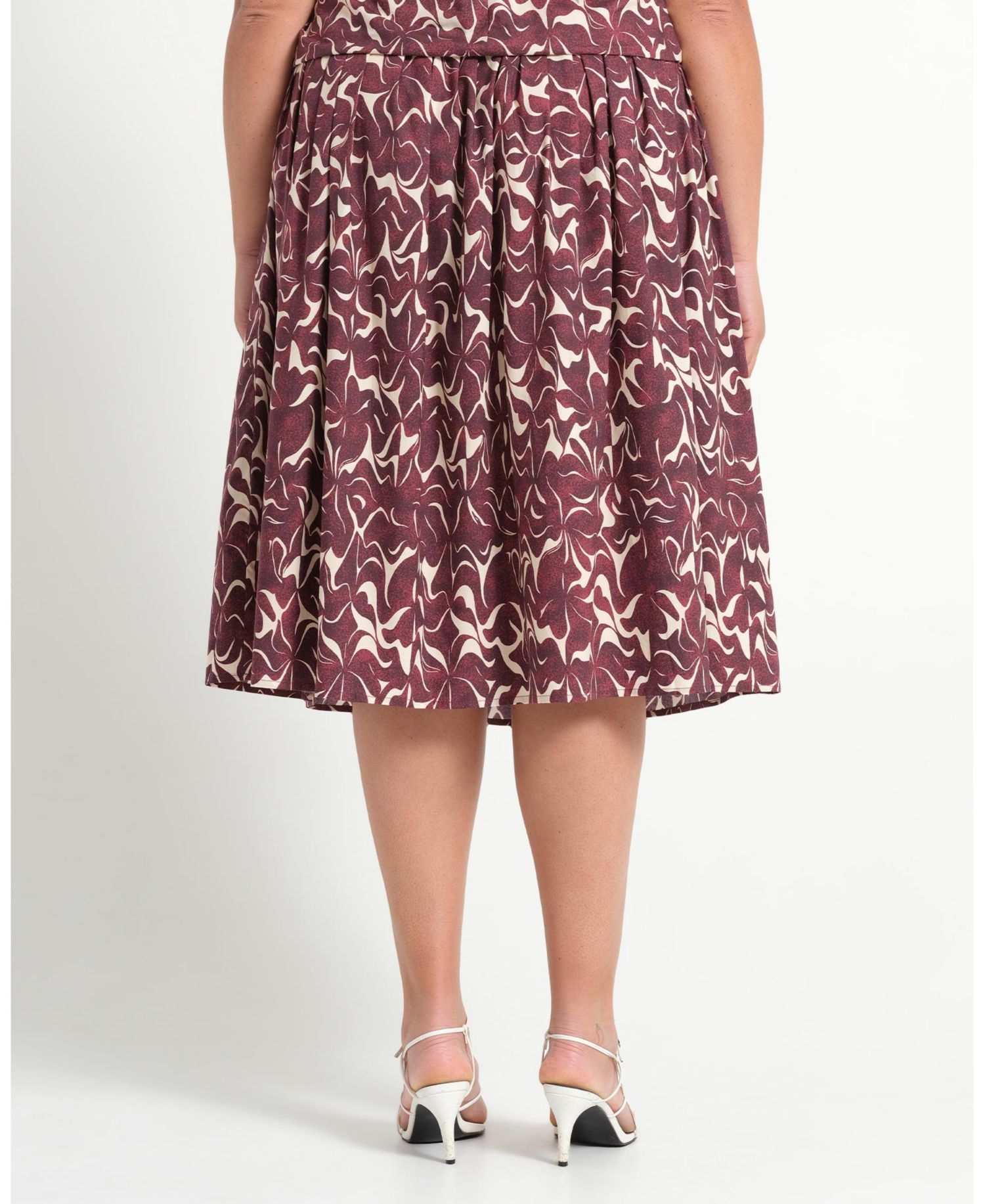 Plus Size Brinley A-line Pleated Print Midi Skirt