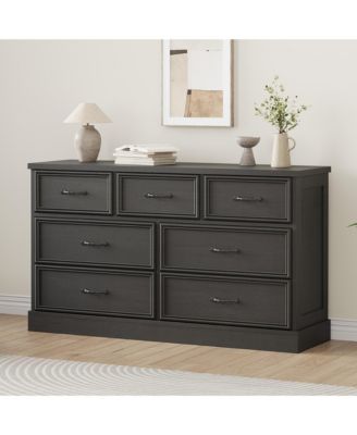 7 Drawer Wooden Dresser, 55" Wide Chest with Large Storage for Bedroom or Living Room