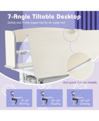 Kids Wood Height Adjustable Study Desk with Tilting Desktop