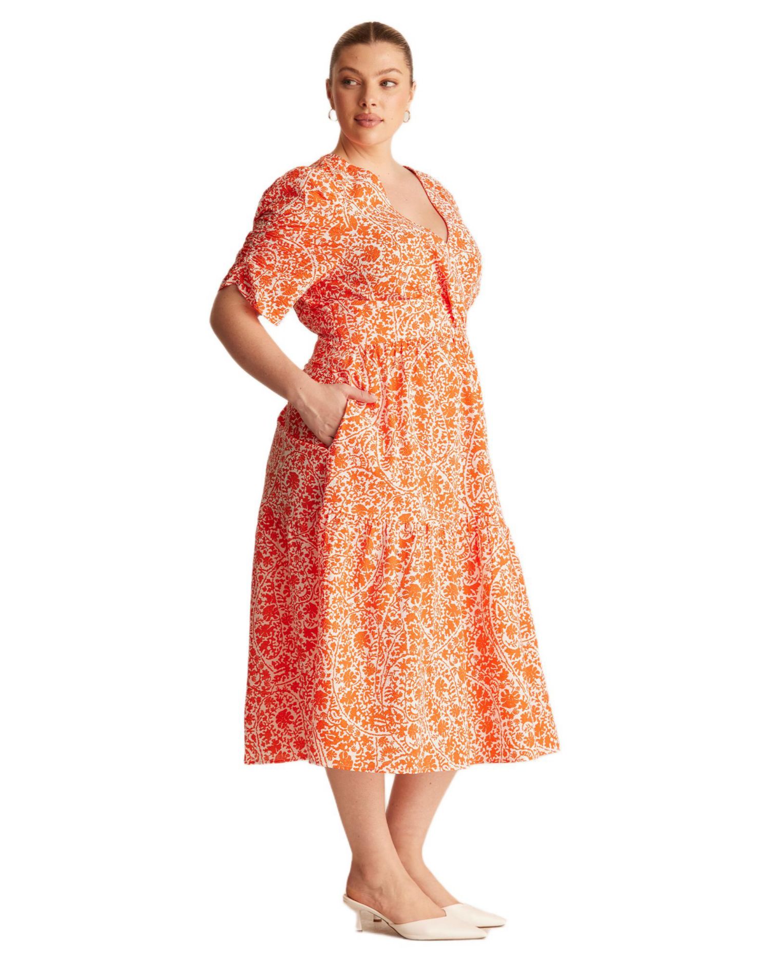 Plus Size Dreamaya Tiered V-neck Fit Flare Midi Dress