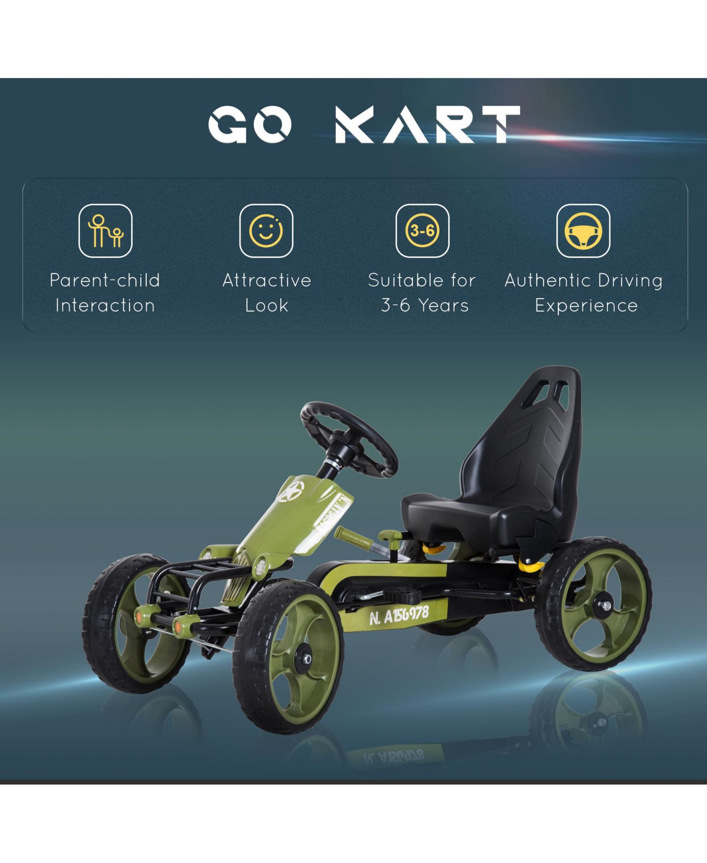 Детская игрушка Aosom Adjustable-Seat Go-Kart, 77 lbs. Capacity, Ages 3-6 — фото 3