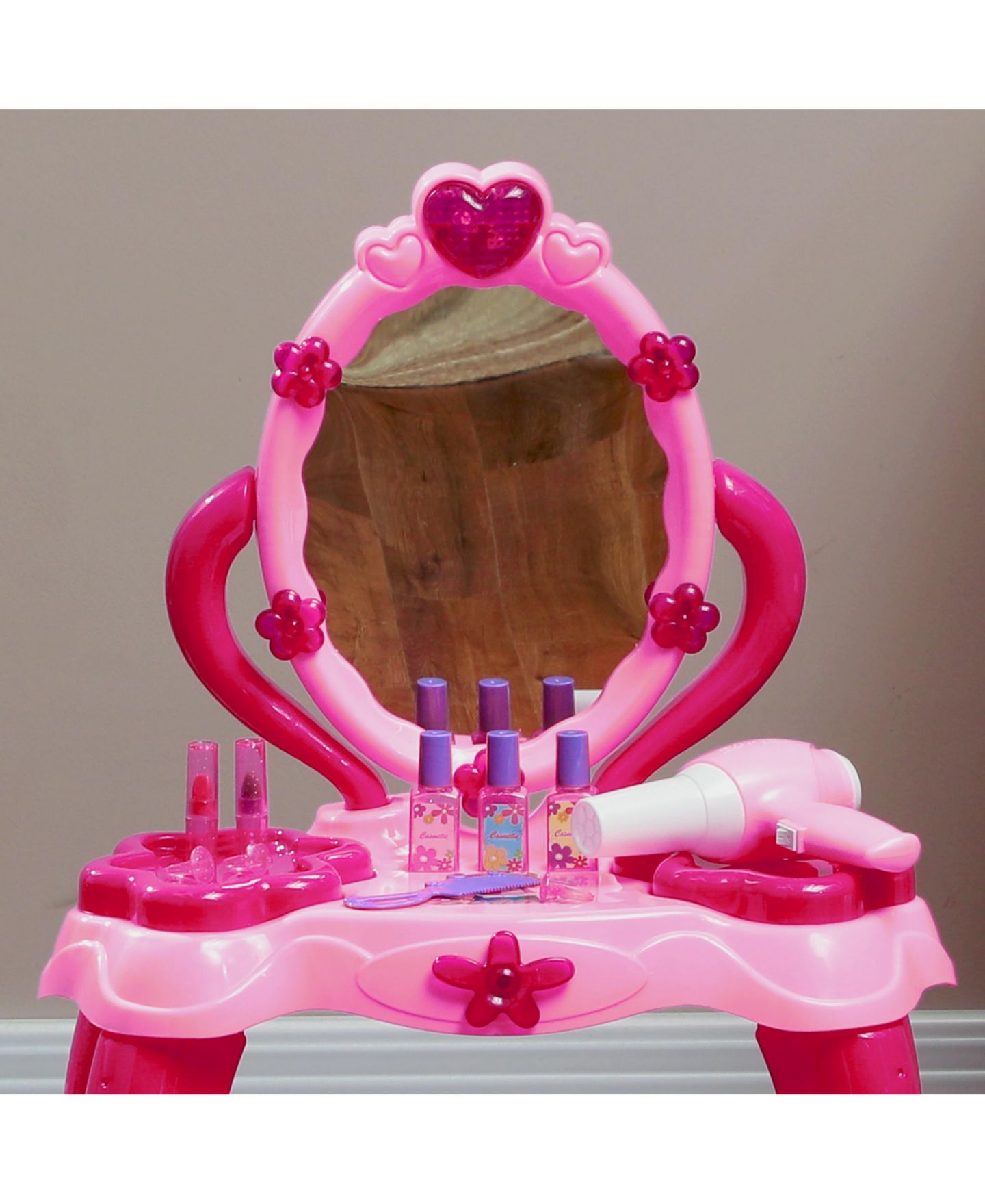 Детские игрушки Qaba Light-Up Mirror Vanity Set with Stool, 15-Piece, Ages 3+ — фото 9