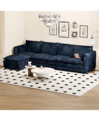 Modular Sectional Sofa L Shaped Couch, 4 Seat Sofa Set with Ottoman and Pillows, Chenille Fabric