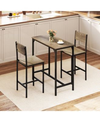 Small Space Bar Dining Set 3 Piece with Backrest and Footrest Design