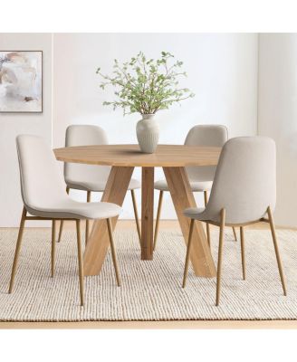 Linen Upholstered Kitchen and Dining Chairs Set of 4, Wood-Look Legs