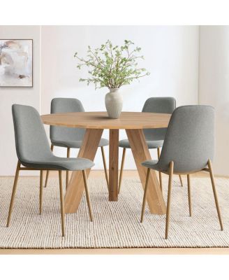 Linen Upholstered Kitchen and Dining Chairs Set of 4, Wood-Look Legs